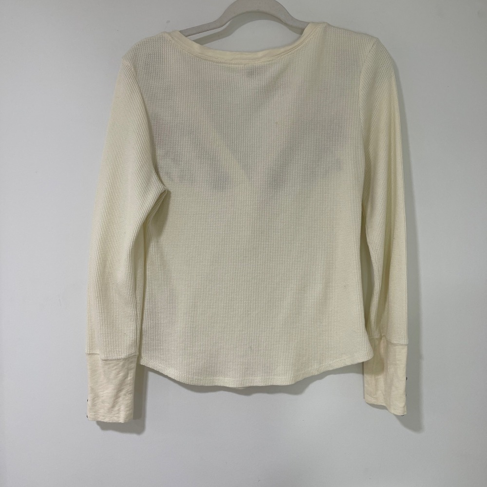 Pilcro Henley Top S Ivory Floral Embroidered Waffle Knit Thermal Cotton Blend - Picture 2 of 7